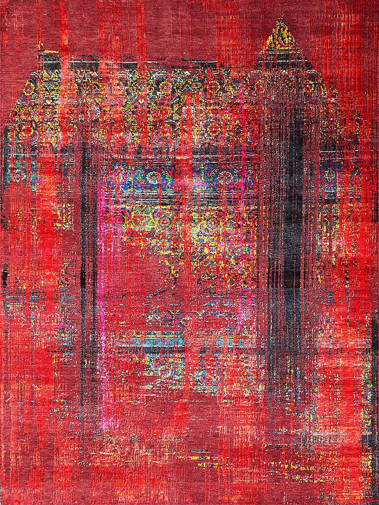 Kalaido Red – Radiance Collection · handgeknüpfter Designerteppich von NEGRA Zürich